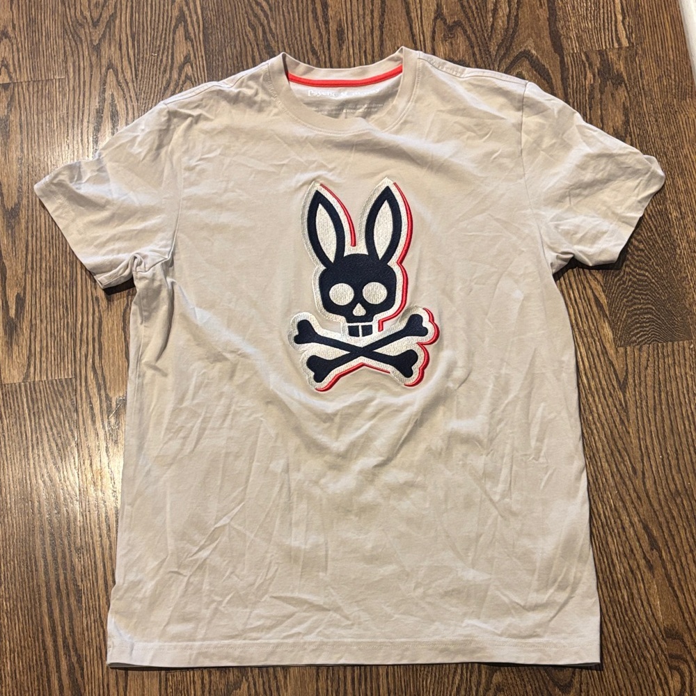 Psycho Bunny Crewneck Tee in Beige with Red Trim